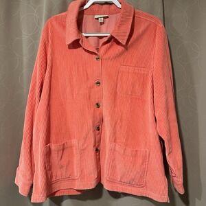 Appleseeds Womens Coral Pink Corduroy Shirt Jacket Button Front Patch Pockets XL